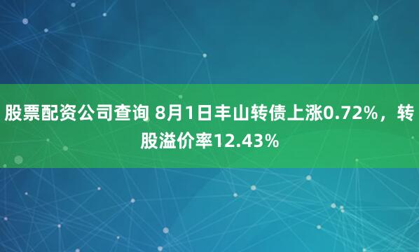 股票配资公司查询 8月1日丰山转债上涨0.72%，转股溢价率12.43%