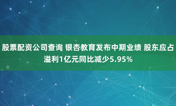 股票配资公司查询 银杏教育发布中期业绩 股东应占溢利1亿元同比减少5.95%