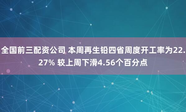 全国前三配资公司 本周再生铅四省周度开工率为22.27% 较上周下滑4.56个百分点